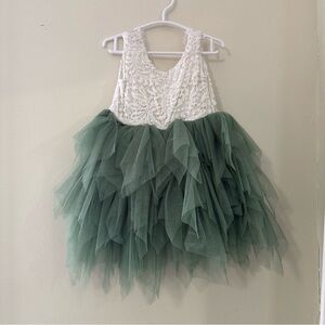 White and Green Tulle Dress